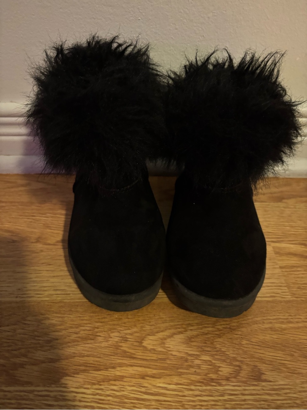 Black Faux Fur Suede Slip-On girls Booties
